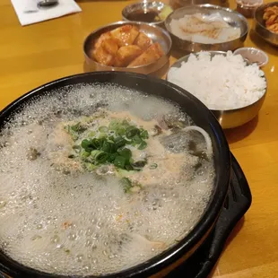 Soup arriving at the table boiling and hot