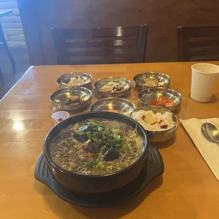 The complete order of soup and Banchan