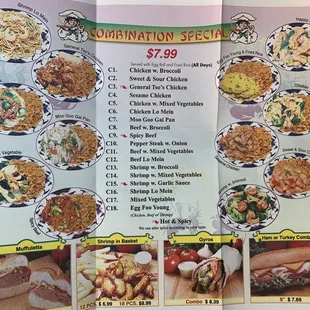 Combination Specials Menu (comes with Eggroll and Fried Rice)