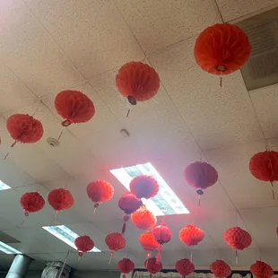 Dinner with the family! Lots of paper lanterns.