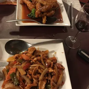 Sesame chicken and Szechwan chicken.