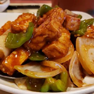 Tofu with black bean sauce ($15). Not on the menu, but they&apos;ll make it on request. Not bad. But the other tofu/stir frys are better.
