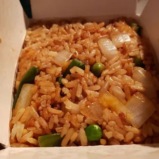 Vegetable fried rice, made vegan w/o egg ($8). Pretty good. Nice savory seasoning.