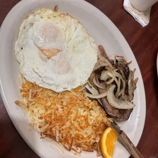 Sirloin steak and eggs I asked for medium rare and it was well done