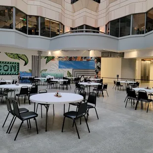 Spacious seating in the Rincon Center atrium.