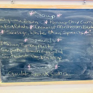 a menu on a chalkboard
