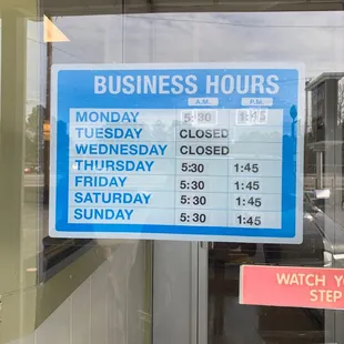 Closed Tuesday and Wednesday ...