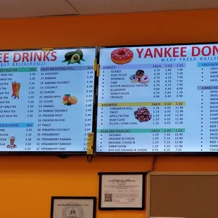 Yankee menu