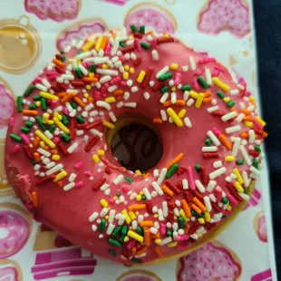 Strawberry glazed at Yankee Doodle Donut in Magnolia, TX.