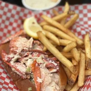 Traditional Lobster Roll with Fries.