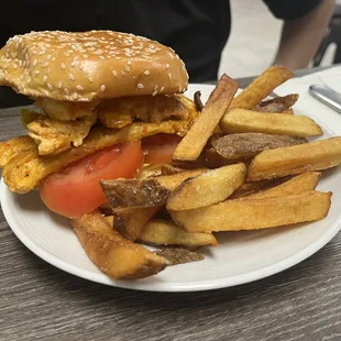 Chicken Peri Peri Burger with crispy fries