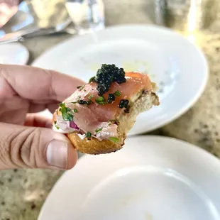 Smoked Salmon and Caviar Bruschetta