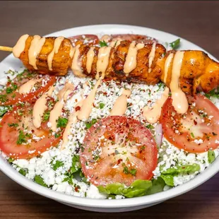 Greek Salad w/ Chicken Kebab Skewer