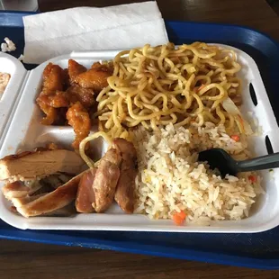 $5.99 combo with half and half, orange chicken and teriyaki chicken