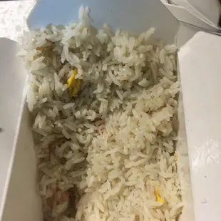 Their shrimp "fried" rice. In reality, just plain white rice.