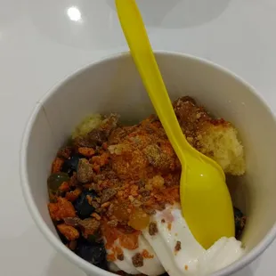 Birthday cake fro yo with butterfinger and cake pieces