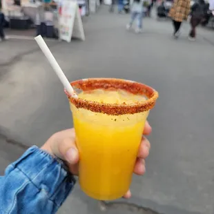 Mango Agua Fresca with a Chamoy and Tajin rim. Delicious!