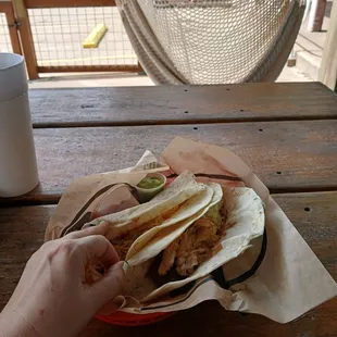 Great portions on breakfast tacos and interesting sauces