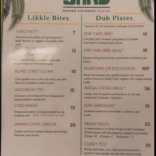 The menu