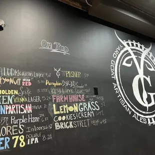 a chalk board with a variety of beers on it
