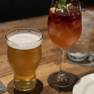 House lager and Sunset Sangria