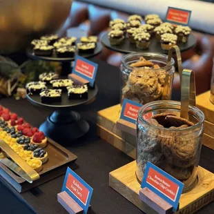 a display of pastries and desserts