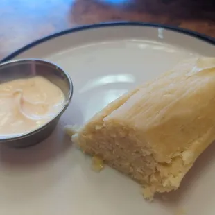 Sweet corn tamal   with cream