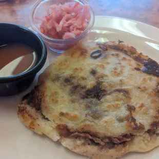 Nopal, bean and cheese pupusa