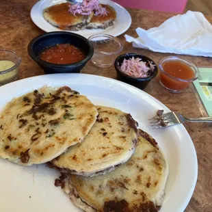 Pupusas, Curtido (pickled cabbage relish) &amp; tomato sauce