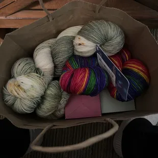 Merino, alpaca, silk and uneek dk (self striping merino).