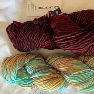The blue one is locally dyed. The other a gorgeous wool from Peru.