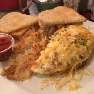 an omelet with a side of bread