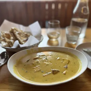 Cashew curry and garlic naan
