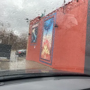 through the windshield of a car