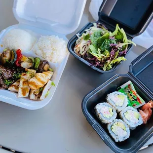 Chicken Breast and Beef and Cali Roll Combo