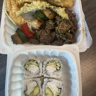 1/3/25 (fri): Combo Special - Beef + Tempura + Cali Roll. Yuuuuums!