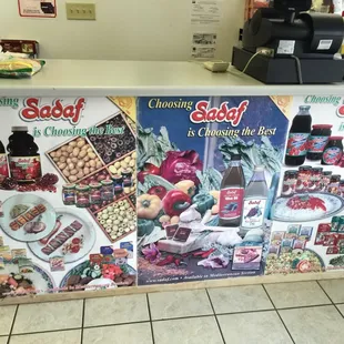 a display of food items