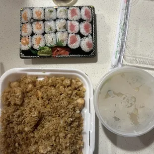 Tuna, yellowtail, and salmon roll
