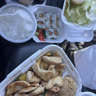 Hibachi chicken and spicy salmon roll