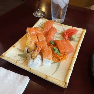 Crazy Roll, Salmon Sashimi, Salmon Nigiri