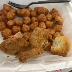 Heavily breaded soggy Shrimp Potato Puffs  Hush Puppies