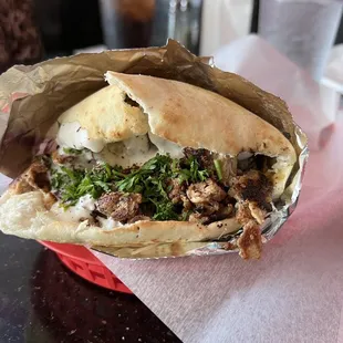 Gyro pita with garlic sauce