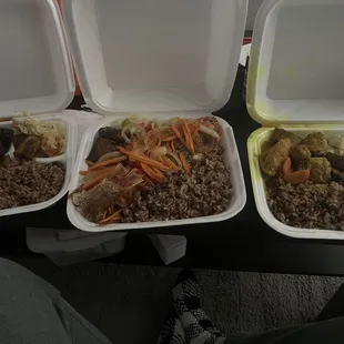 Brown Stew Chicken, Escovitch Snapper and Curry Chicken.