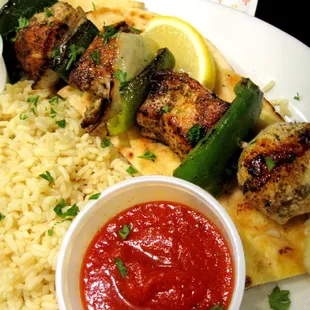 Chicken Kebob Platter with rice