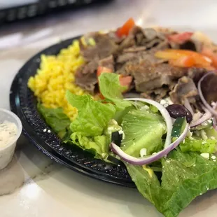 Gyro big platter Greek Salad and Rice Pilaf ... I feel lucky that day  with full belly