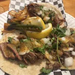 Birria tacos and carne asada taco