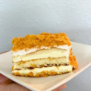 lemon crunch cake slice layers angle