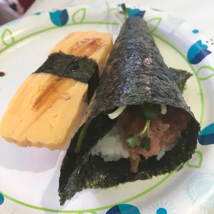 Tamago and crab handroll