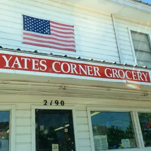 storefront with american flag