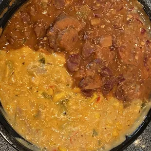 The Goods. Red beans and rice. Chicken Maque Choux. Outstanding food